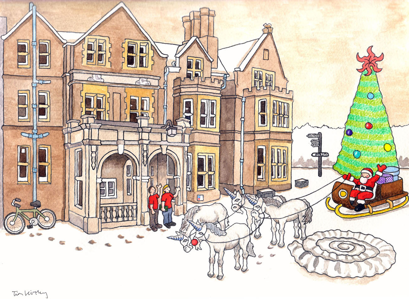 St Hilda's College Christmas card 2015<br>The unicorn, ammonite and starfish all feature in the college's coat of arms